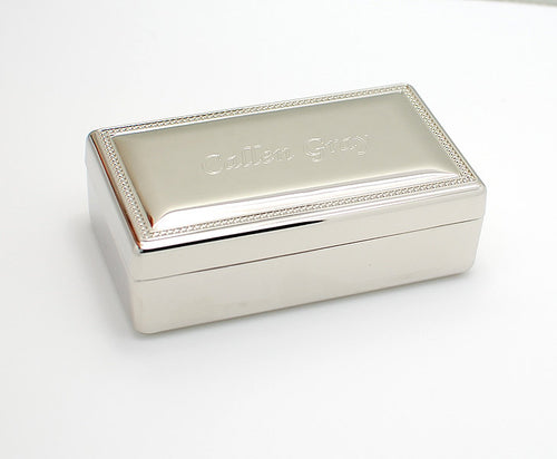 Personalized Silver Jewelry Box with Accenting Engraved Details